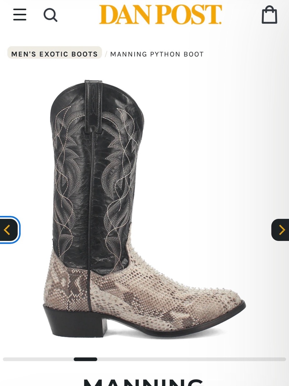 Dan Post Black Shaft with Natural Python Toe Western Boot Size 12 - Picture 9 of 11